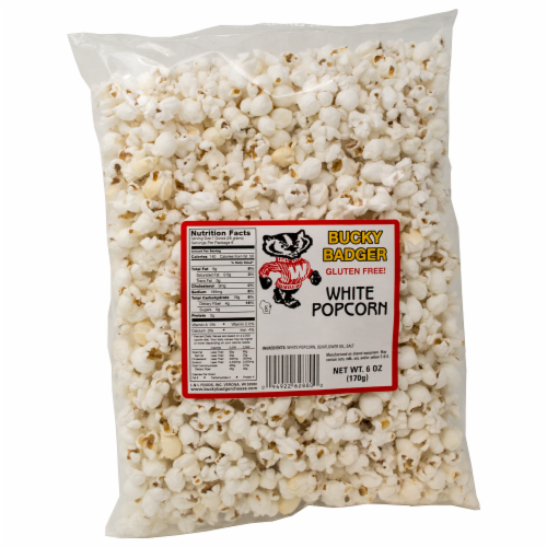 Bucky Badger White Popcorn Gluten Free Perspective: front