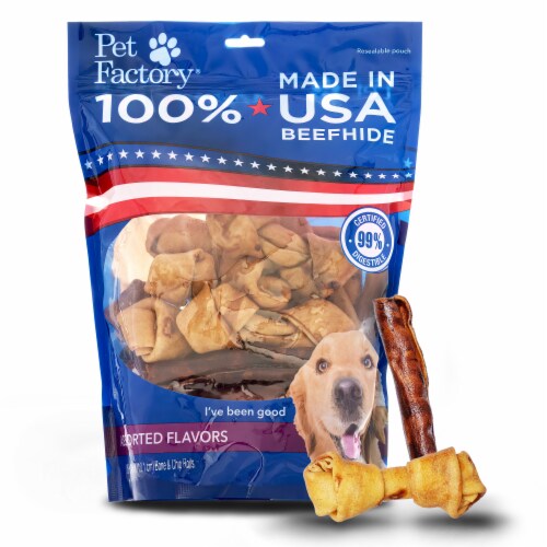 Pet Factory Made in USA Beefhide (Bones & Rolls) Beef & Chicken- 4-6", 25 Ct Perspective: front