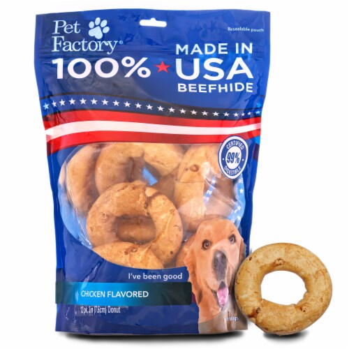 Pet Factory Made in USA Beefhide Donuts Chicken Flavored - 3", 12 Count Perspective: front