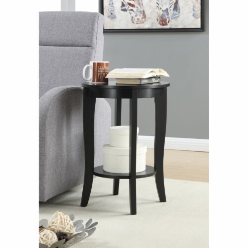 Convenience Concepts American Heritage Round Wood Sofa & Couch End Table, Black Perspective: front