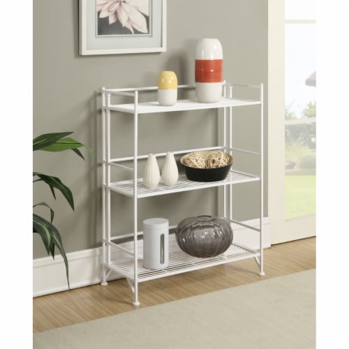 Convenience Concepts 8019W Designs-2-Go Extra Storage 3 Tier Wide Folding Metal Shelf, White Perspective: front