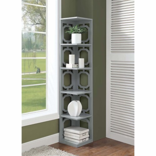 Convenience Concepts 203280GY Omega 5 Tier Corner Bookcase Gray 1 Smith s Food and Drug