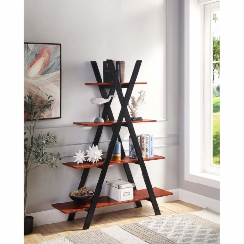 Convenience Concepts 203060CHBL Oxford a Frame Bookshelf, Cherry & Black - 45.75 x 13 x 59 in Perspective: front