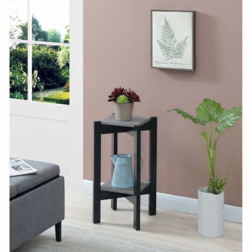 Convenience Concepts 121155CMBL Planters & Potts Medium Square Plant Stand, Faux Cement & Bla Perspective: front