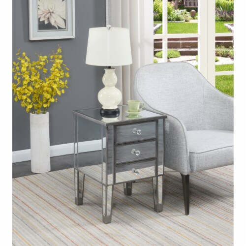 Convenience concepts gold coast large 3 drawer mirrored end table deals