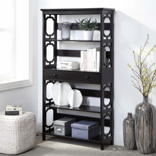 Omega 5 Tier Bookcase with Drawer Espresso Perspective: front