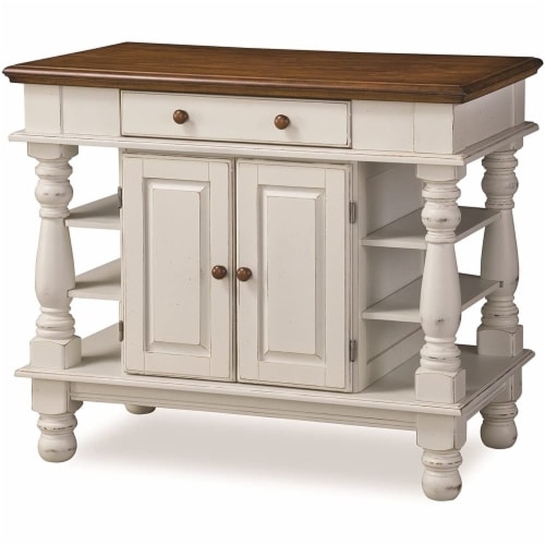 Homestyles Americana Off White Wood Kitchen Island with Storage and Open Shelves Perspective: front
