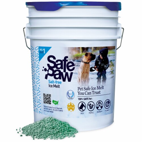 Safe Paw Pet Friendly Concrete Safe Salt Free Ice Melt Pellets, 35 Pound Pail Perspective: front