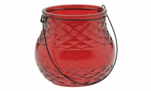 Round Ruby Red Vase with Handle Perspective: front