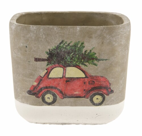 Car & Christmas Tree Concrete Cube Decor Perspective: front