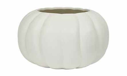 Round Glazed White Ceramic Pumpkin Pot Perspective: front