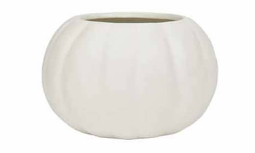 Round Matte White Ceramic Pumpkin Pot Perspective: front