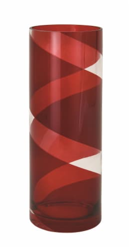 Ruby Red Swirl Glass Cylinder Vase Perspective: front