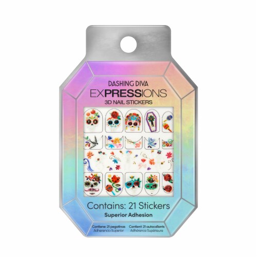 Dashing Diva Expressions Ultra Shine Gel Palette Sugar Skull Celebration 3D Nail Stickers 21 Count Perspective: front