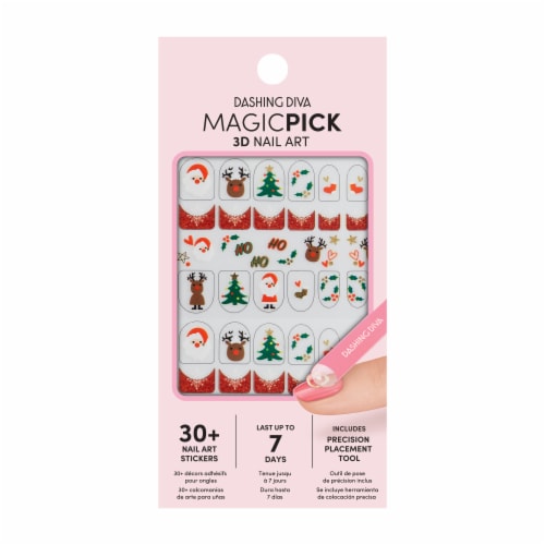 Dashing Diva Magic Pick Holly Jamboree 3D Nail Art Stickers, 30 ct