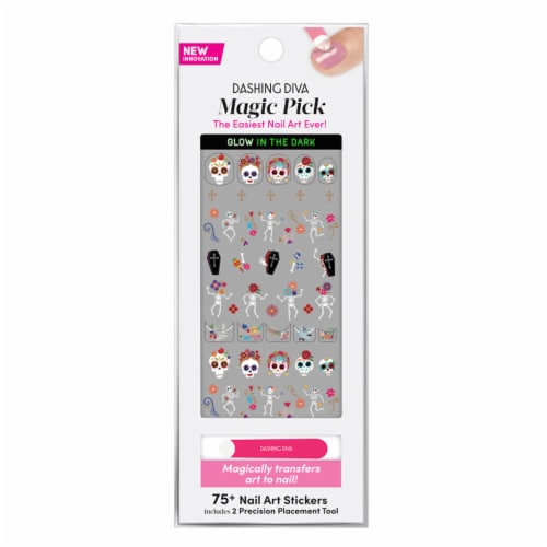 Dashing Diva Magic Pick Glow in the Dark Sugar Skulls Nail Art Stickers Perspective: front
