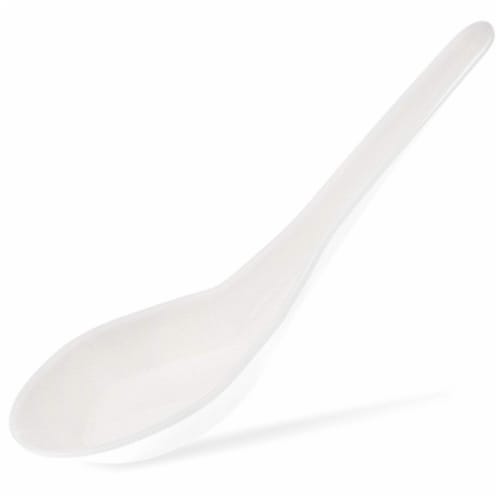 Juvale 50-Pack Disposable Plastic Chinese Soup Spoons, 5.5 x 1.5 Inches, White Perspective: front