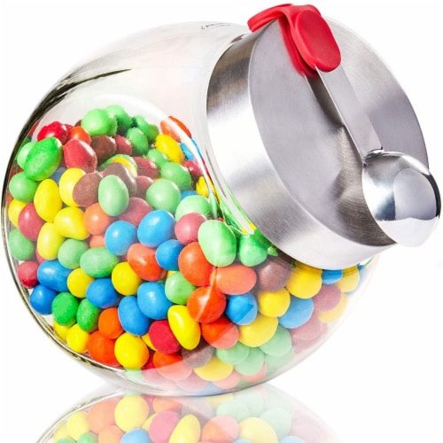 58 Ounce Glass Penny Jar with Magnetic Stainless Steel Lid and Scoop for Food Storage Perspective: front