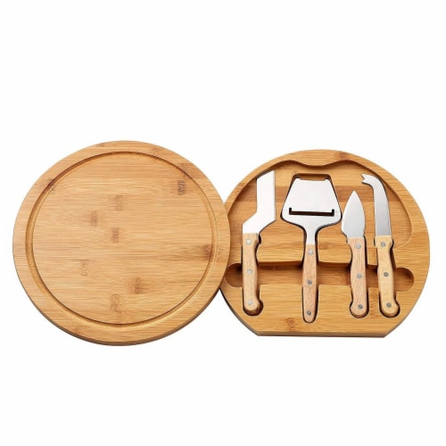 Cheese Board Set Charcuterie Meat Board - Bamboo Cutting Board 4 Knife Tools Perspective: front
