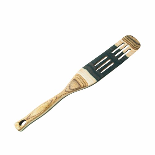 Island Bamboo Pakkawood 13-Inch Slotted Spurtle, Natural Perspective: front