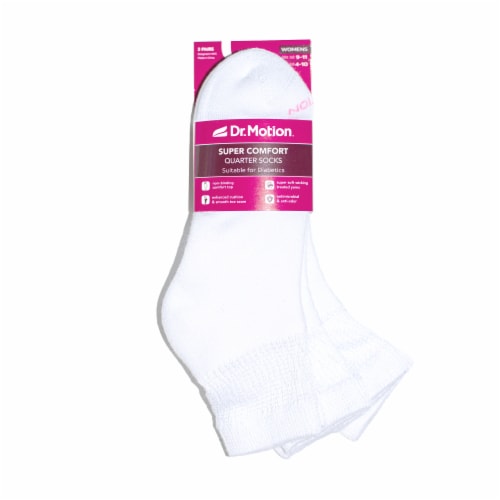 Dr. Motion® Super Comfort Diabetic Quarter Socks - White Perspective: front