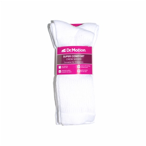 Dr. Motion® Super Comfort Diabetic Crew Socks - White Perspective: front