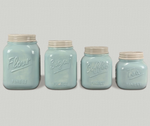 Blue Mason Jar Cannister Set Perspective: front