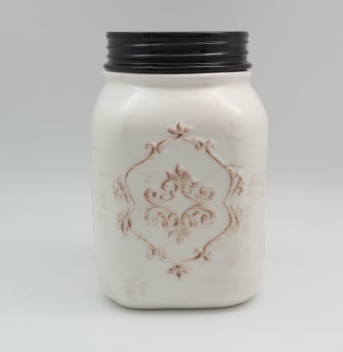 White Mason Jar Cookie Jar Perspective: front