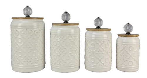 Ceramic 4PC. Cannister Set W/Crystal Handles Perspective: front