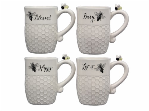 Ceramic Bee Mugs 4 Piece Set Perspective: front