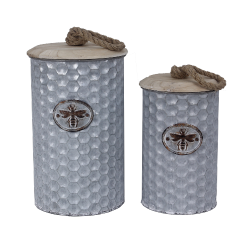 Bee Nesting Cannister Tin Set of 2 Perspective: front