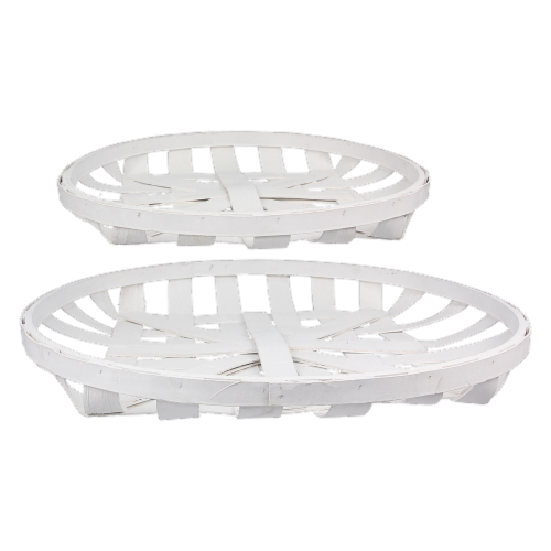 Wood Round Basket 2 Piece Set White Perspective: front