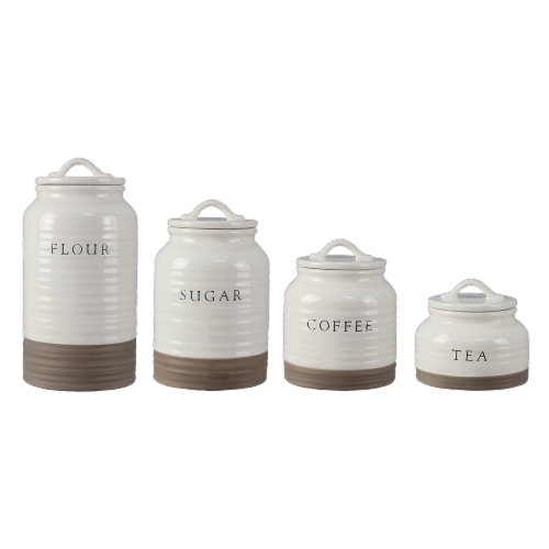 Ceramic Cannister Set Flour, Sugar, Coffee, Tea, 1 set of 4 - Foods Co.