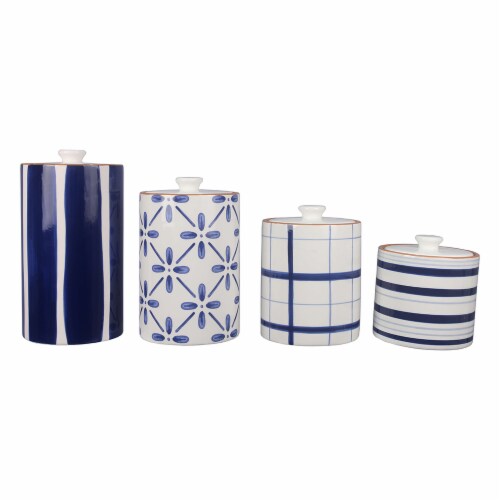 Ceramic Blue and White 4 PC. Cannister Set Perspective: front