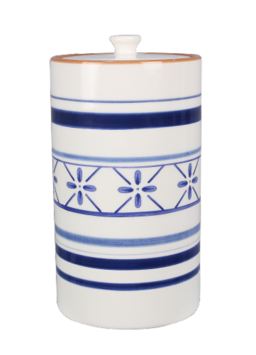 Ceramic Blue and White Cookie Jar Perspective: front