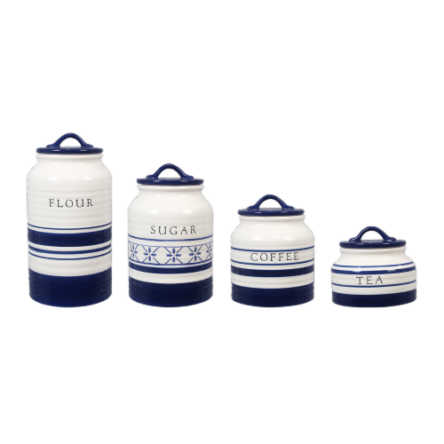 Ceramic Blue and White 4 PC. Cannister Set Perspective: front