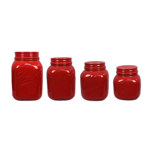 Ceramic Red Mason Jar 4 PC. Cannister Set Perspective: front