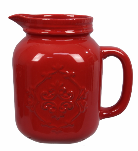 Ceramic Red Mason Jar Pitcher Perspective: front
