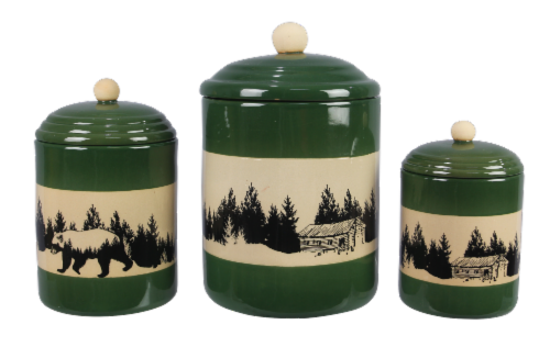 Stoneware Bear/Lodge 3 PC. Cannister Set Perspective: front