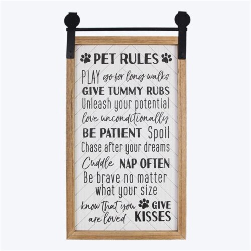 Youngs 21424 Wood & Metal Barn Door Wall Pet Rules Sign Perspective: front