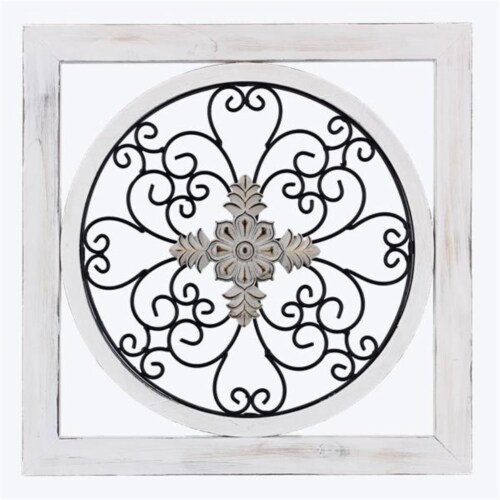 Youngs 21726 Wood Framed Square Iron Work Wall Art Perspective: front