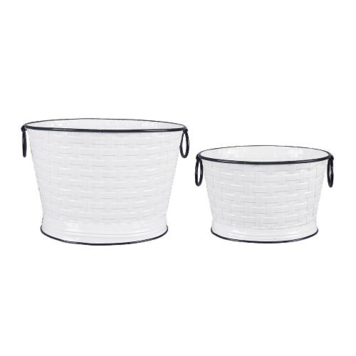 Tin Basket Weave Pattern Bucket 2 PC. Set Perspective: front