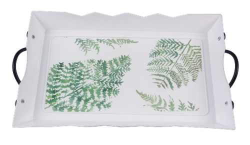 Tin Serving Tray with Botanical Design Perspective: front