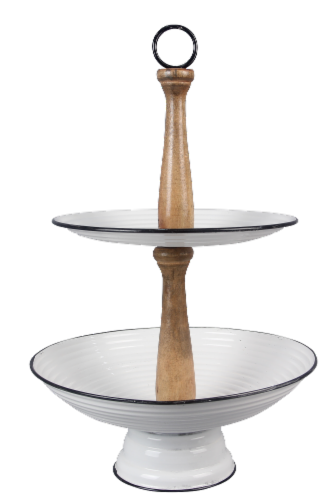 Tin/Wood Two Tier Serving Tray Perspective: front