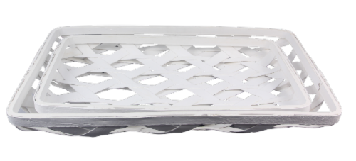 Wood Weaved Whitewashed Trays 2 Piece Set Perspective: front