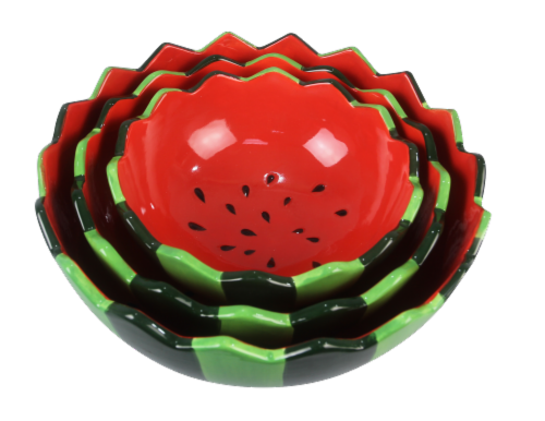 Ceramic Watermelon Nesting Bowls 3 Piece Set Perspective: front