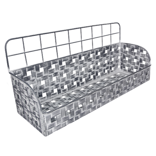 Metal White Washed Weave Pattern Wall Planter Shelf Perspective: front