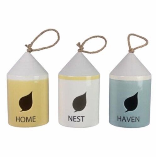 Youngs 71250 Ceramic Bird Houses, Assorted Color - 3 Piece Perspective: front