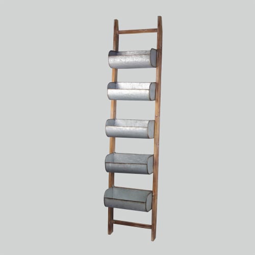 Wood and Metal Ladder Planter Perspective: front