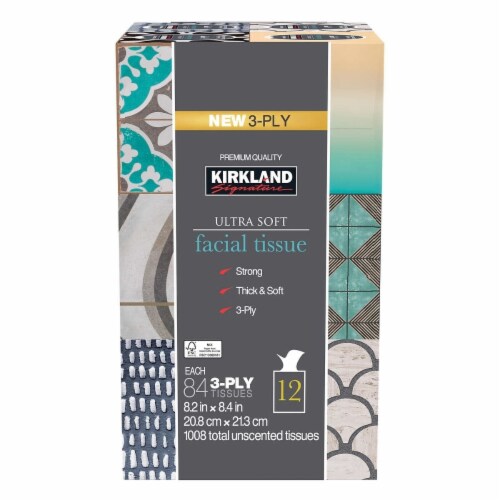 Kirkland Signature Facial Tissue, 3-Ply, 84 Count (12 Pack) Perspective: front